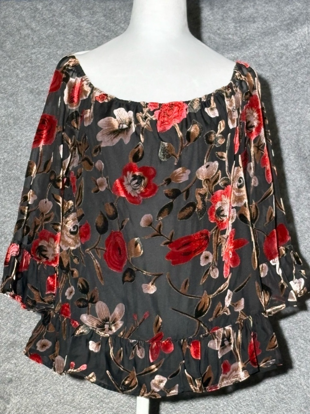 Isla Maude top womens M black/red velvet burnout blousy fairy grunge Whimsigoth - Picture 2 of 14